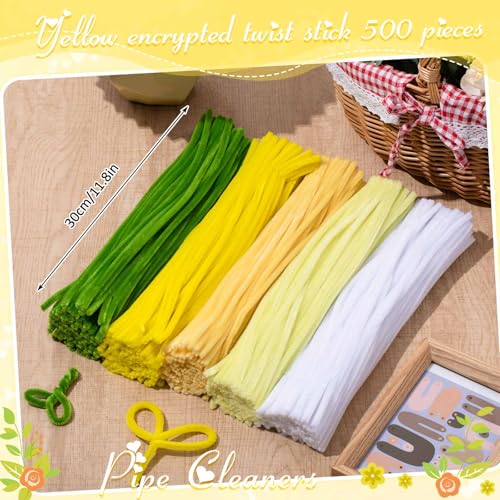 Image of Peryiter 500pcs Pipe Cleaner Craft Pack, Yellow Flower, 12 Inch