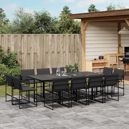 Generic 13 Piece Garden Dining Set with Cushions Black Textilene Furniture, Outdoor Furniture, Outdoor Furniture Sets Black 109 LBS