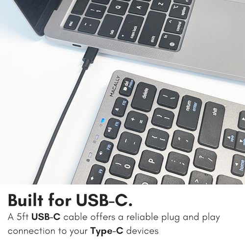Macally Small USB C Keyboard - Plug & Play Compatible Wired Apple Keyboard for Mac mini, MacBook Pro/Air, iMac, iPad, Windows, Chromebook with USBC Port - Compact & Mini USB Type C - Space Gray