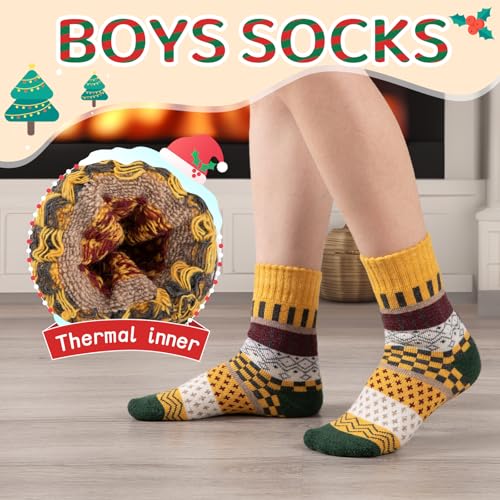 Comfoex Kids Wool Winter Socks - Warm Thermal Cozy Soft Thick Crew Socks 4-10 Years Old for Boys & Girls - 6 Pairs4