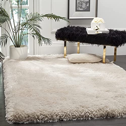 Image of Hand Woven Plain Shagg Collection with 2 Inch Pile Height Carpet for Living Room Size 10x14 Feet Coular Ivory