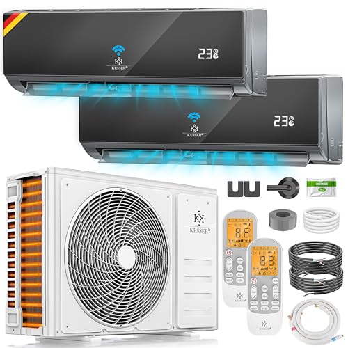 KESSER Multisplit Klimaanlage 2 Innengeräte 18000 BTU Split Klimagerät Set mit WiFi/App Heizen & Kühlen Inverter Eco-Modus Luftentfeuchter & Ventilator sehr leise R32 Montagematerial