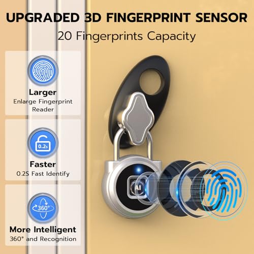 Eseesmart Fingerprint Gym Locker Padlock, Fingerpirnt Bluetooth APP Control Smart Combo Pad Lock - Keyless Outdoor Waterproof Security Suitcase Luggage School Backpack-Sliver - Image 5