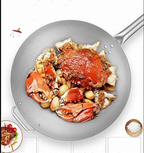 CTCOIJRN Edelstahl-Wok 36, 43 cm, antihaftbeschichtete Pfanne for alle Induktionsherde. Im Lieferumfang enthalten. Halten Sie den Griff 43 cm kühl
