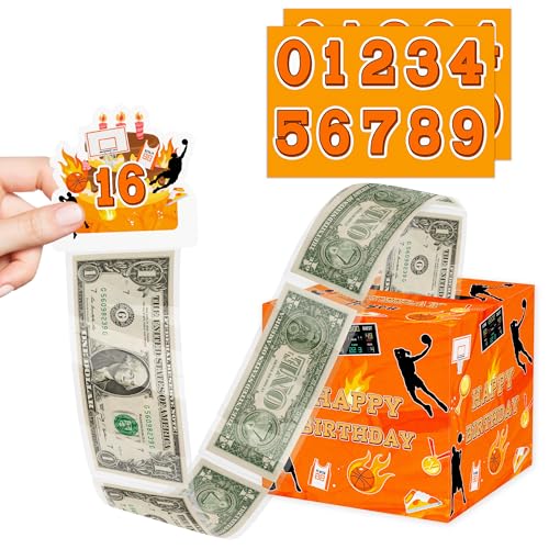 Cidobi Basketball Birthday Money Gift Box with DIY Stickers, Surprise Basketball Themed Money Box with 35 Transparent Bags