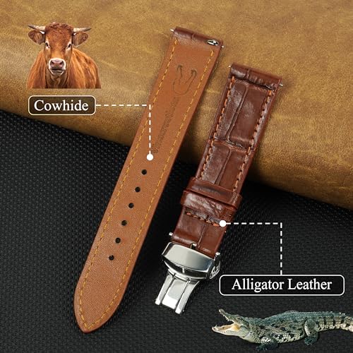 Vinacreations 18mm Slim Alligator Watch Band for Men