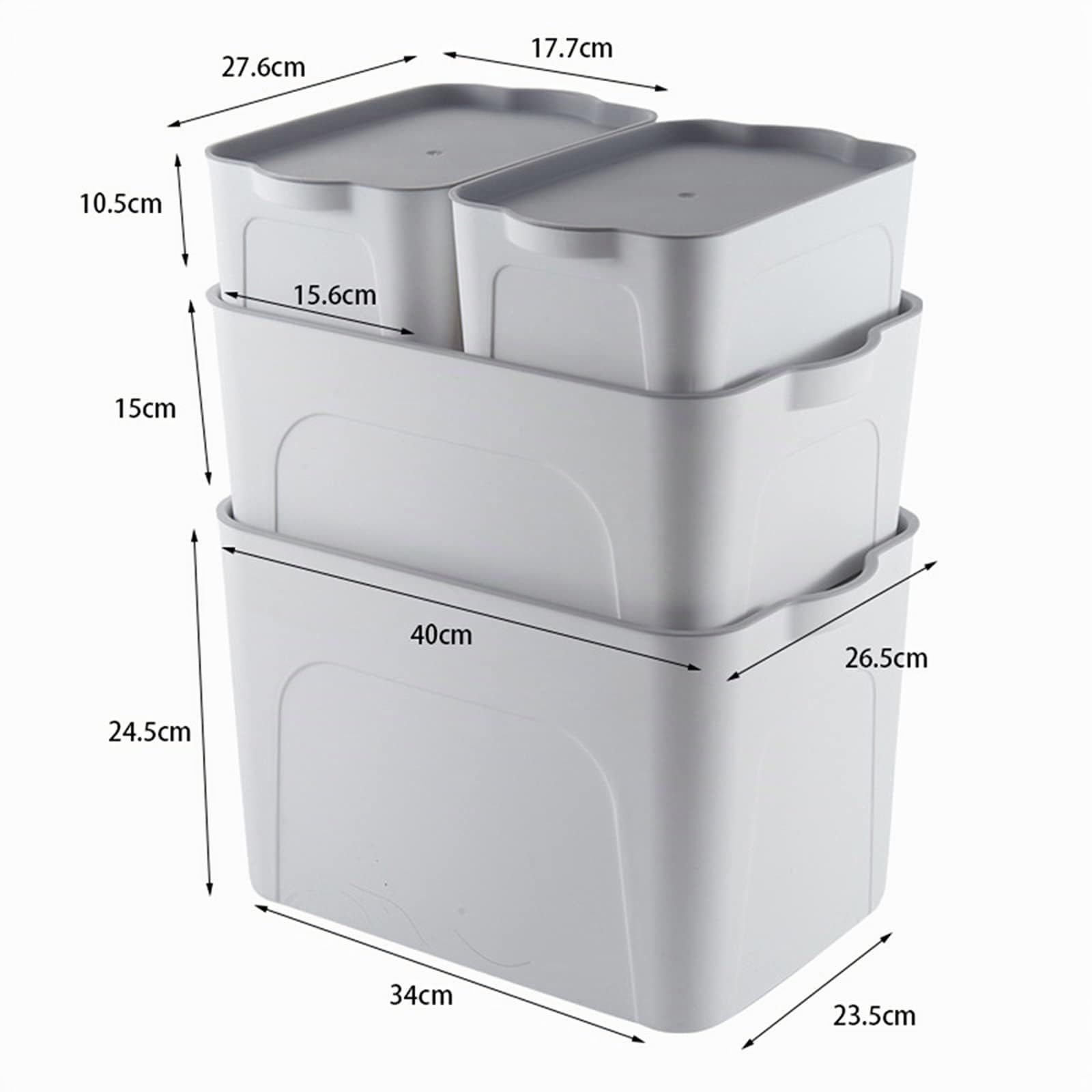 RMAN Cajas Almacenaje Plástico, 4 Set con Tapas, 25L/15L/5L, Blanco | Robusto y Duradero, Apilables, Asas, Para Juguetes, Libros, Ropa