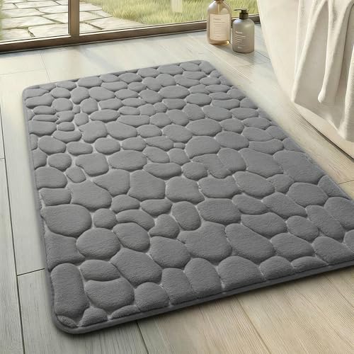 Image of Memory Foam Bath Mat Cobblestone Bathroom Rugs Bath Mats for Bathroom Machine Washable Bath Rugs
