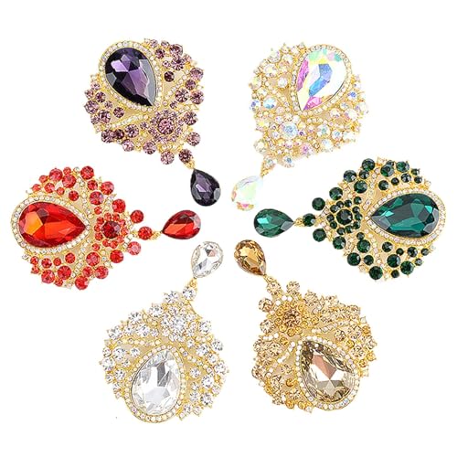 Broche de flores vintage para mujer hecho de aleación con cristales verdes brillantes