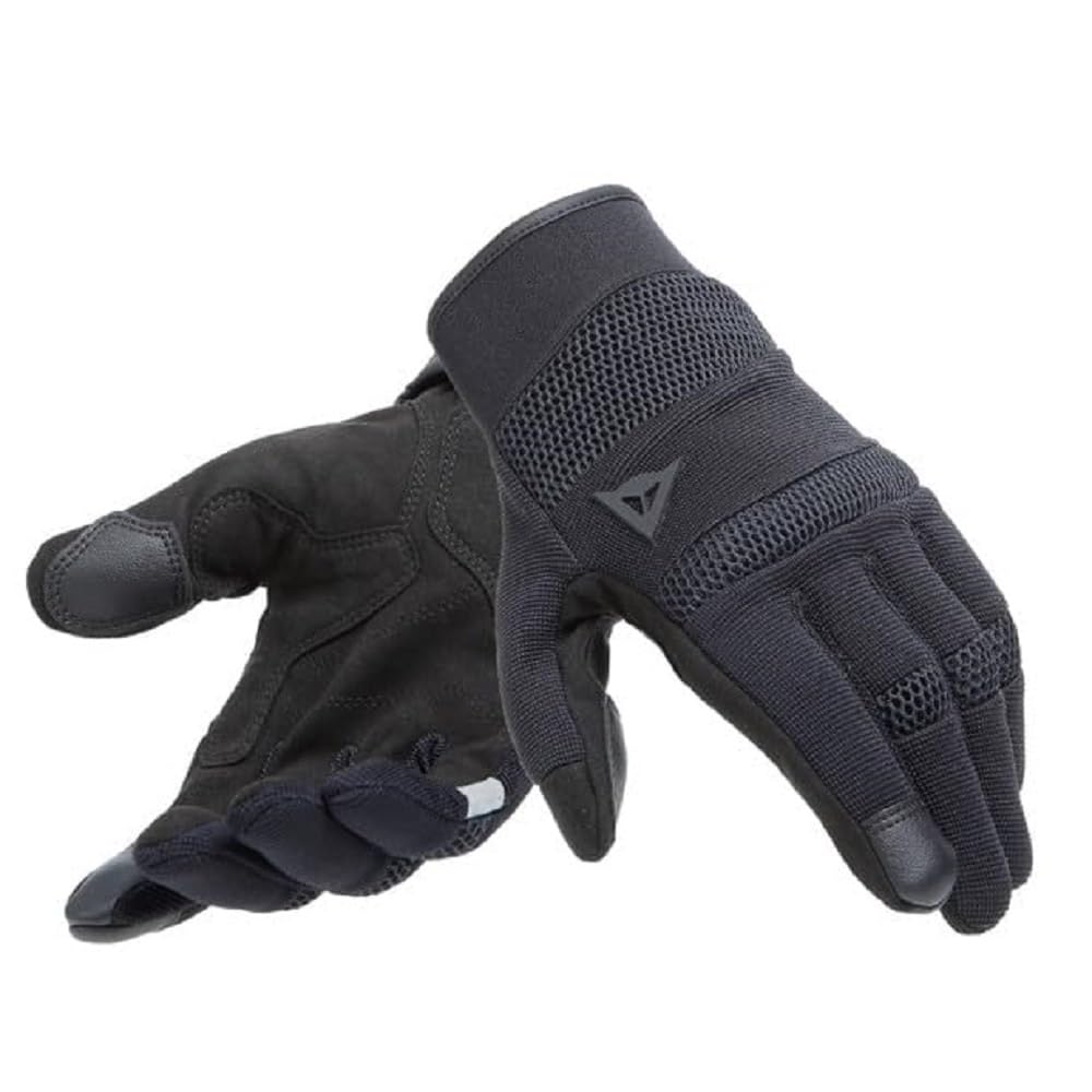 Dainese - Athene Tex Gloves, Guantes Moto Hombre de Verano, Compatibles con Pantalla Táctil, Touchscreen, Palma Reforzada con Cuero de Ante, Inserciones Elásticas, Negro