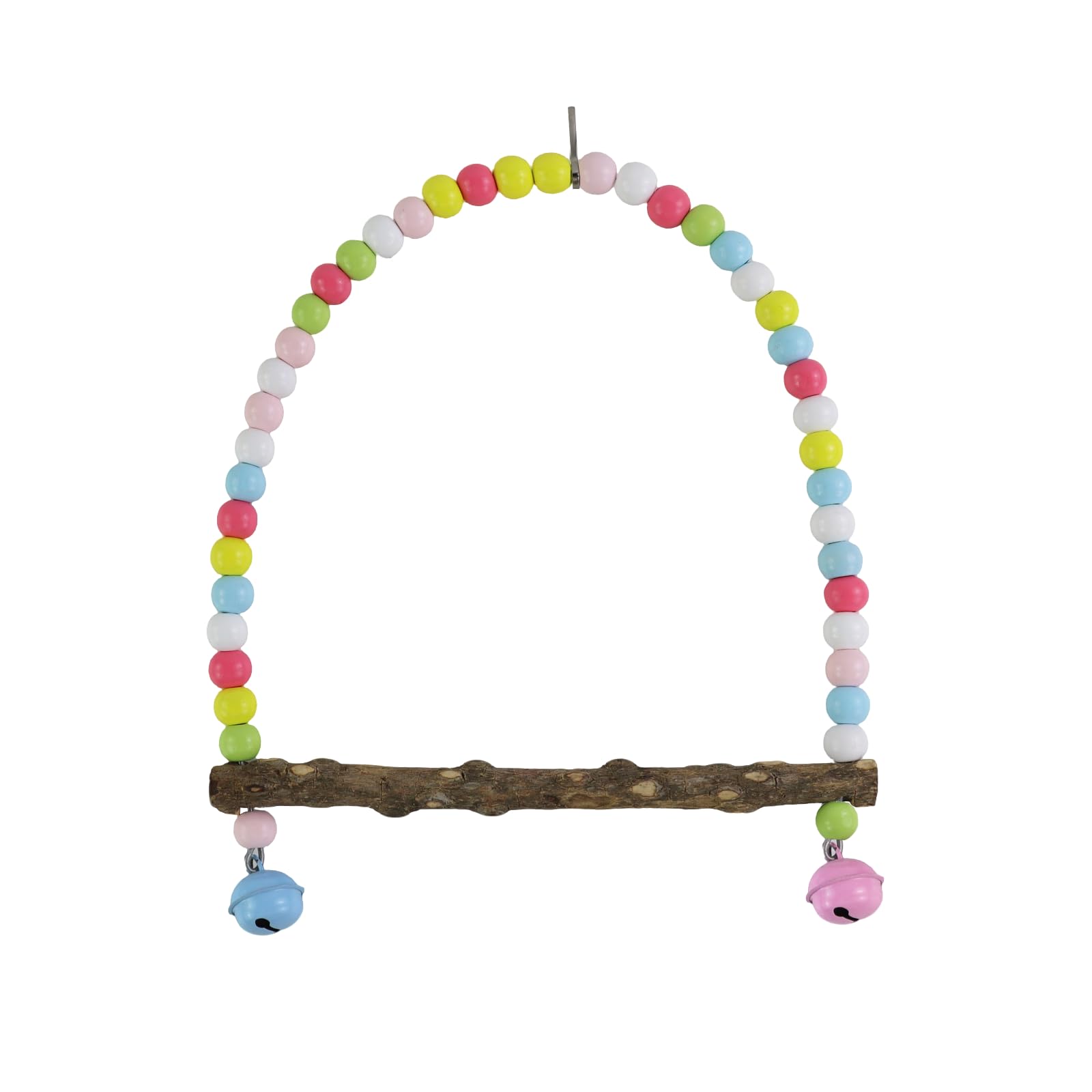 LuckyOpt Bird Swing, Cage Hanging Toys Bird Toys with Perch Stand and Bell, Natural Wooden Colorful Parrot Toys Parrot Swing Boredom Breaker for Budgie, Parakeet, Cockatiel (L3) — image 1
