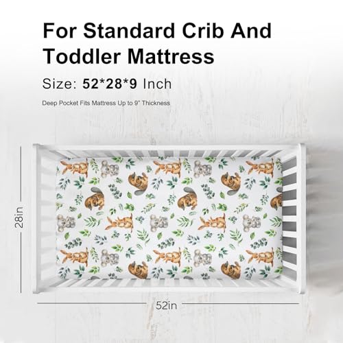 Image of Baby Australian Animals Crib Sheets for Girl Boy 52 inchx28 inch Koala Kangaroo Green Leaves Crib Mattress Covers Soft Breathable Fitted Nursery Baby Bed Sheets Fits Standard Crib and Toddler Mattress