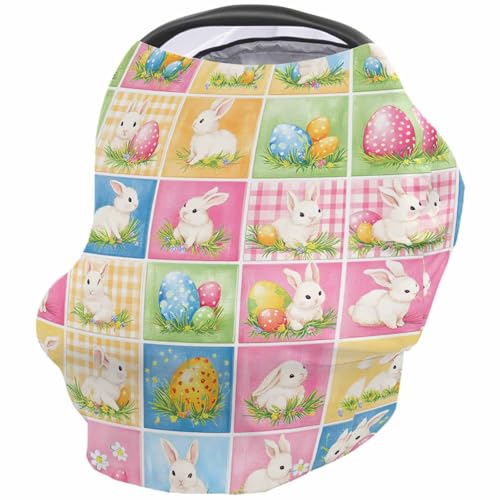 Nursing Cover for Breastfeeding Scarf, Pink Plaid Easter Bunny Resurrection Egg Baby Car Covers Super Soft Multi Use for Canopy Shopping Cart Cover Blanket Stroller Cover