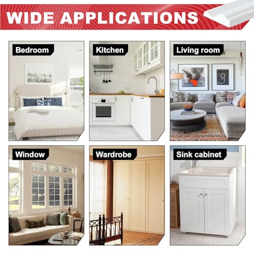 AIDUCHO Zierleisten Selbstklebend Wand, 6.1m x 40mm Peel und Stick TPE Wandleisten Selbstklebend, Selbstklebender Verkleidungsstreifen für Wände, Schränke, Türen, Bilderrahmen