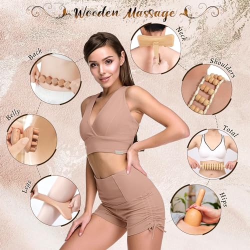Yofuly 8 pcs Holz-Therapie-Massagegerät, Holz-Massageroller professionelles Maderotherapie Massagegerät Set für Körperformung, Lymphdrainage, Muskelschmerzlinderung, Anti Cellulite