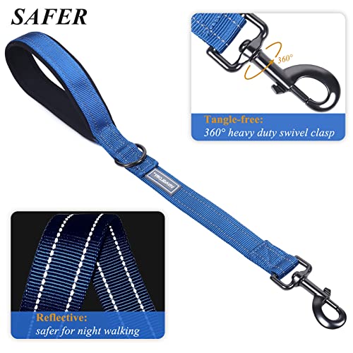 Vivaglory Short Dog Leash 18 Inch Double Webbing Nylon Reflective Dog Leash With Padded Traffic Handle For Large Dogs, Blue #TOP2