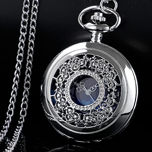 Image of Tiong Roman Numerals Scale Quartz Pocket Watches with Chain Christmas Graduation Birthday Gifts Fathers Day