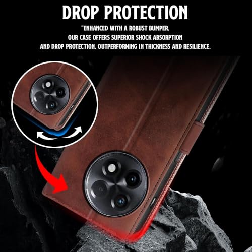 Image of WOW IMAGINE Shock Proof Flip Cover Back Case for 1+ OnePlus 11R 5G (Magnetic Button Flip Case | Wallet Pockets & Stand | Leather Finish | Coffee)