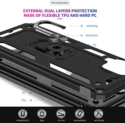 LeYi for Samsung Galaxy A12/M12 Case and 2 Tempered Glass Screen Protector and 2 Lens Camera Protector,Ring Holder Military Protective Shockproof Tough Armor Hard Phone Cover for Samsung A12 Black