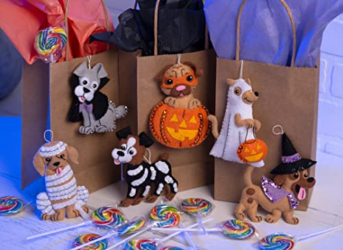 Image of Bucilla Felt Applique 6 Piece Ornament Making Kit, Trick or Treat Puppies, Perfect for DIY Arts and Crafts, 89515E