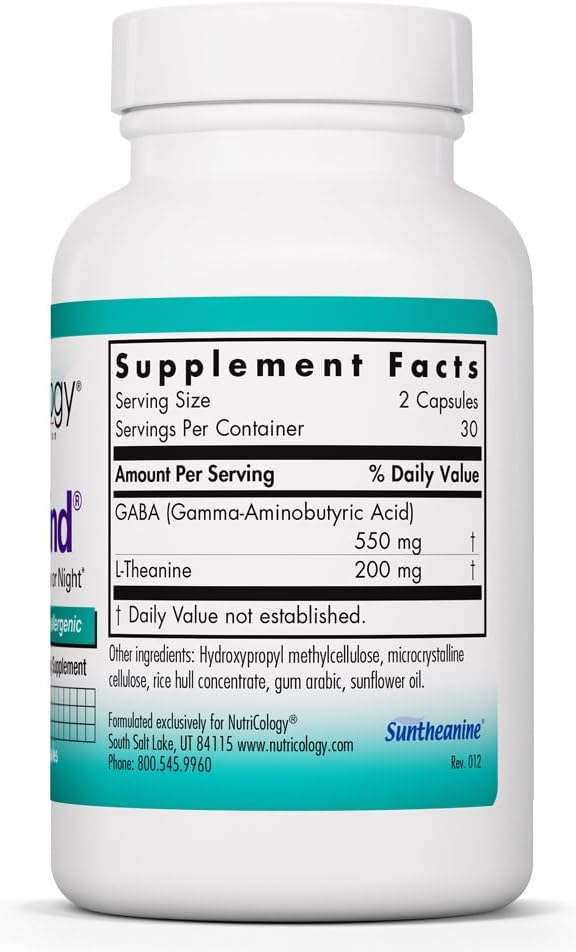 Allergy Research Group Nutricology ZenMind Supplement - Calmness Support, Day or Night, GABA, L-Theanine, Hypoallergenic, Vegetarian Capsules - 60 Count