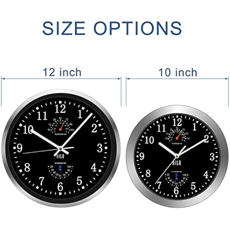 HITO 10Inch & 12Inch Silent Wall Clocks (Black & White)