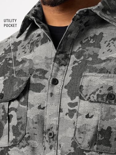 Image of The Souled Store: Dark Mirage Men and Boys Long Sleeve Spread Collar Grey Abstract Print Cotton Blend Lightweight Everyday Office Wear Easy to Style Casual Relaxed Fit Shirt