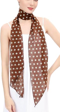 Halemet Women Elegant French Scarf Ladies Polka Dot Neck Scarf Chiffon Headscarf UV Protection Accessories for Travel Beach