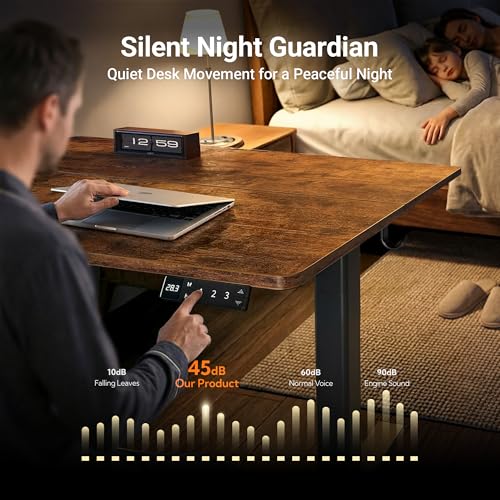 Claiks Escritorio eléctrico de pie, escritorio de pie de altura ajustable, 24 x 48 pulgadas, escritorio de oficina en casa con tablero de empalme, marco negro/parte superior marrón rústico