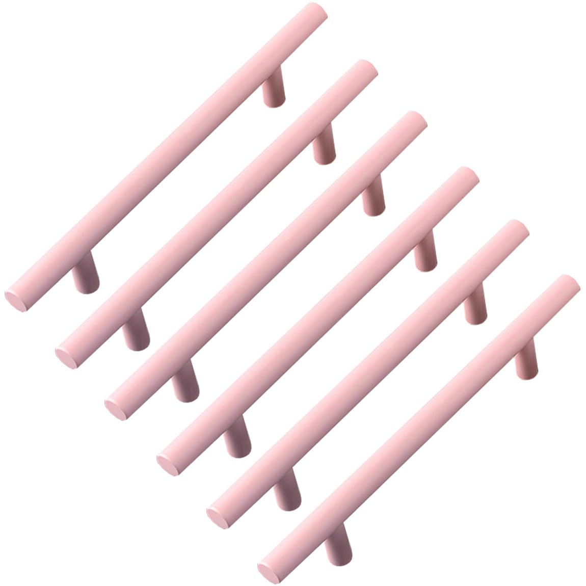 ZESLIV Pack of 6 T-bar handles, pink furniture handles, door handles, hole spacing 76 mm, handles for children's room, kitchen cabinet, drawer and chest of drawers