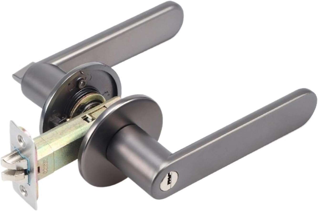 Interior Door Lock; Hotel Bathroom Three-bar Handle Lock; Bedroom Passage Minimalist Lock Handle; General Hardware for Home Use.(with Key Gray)