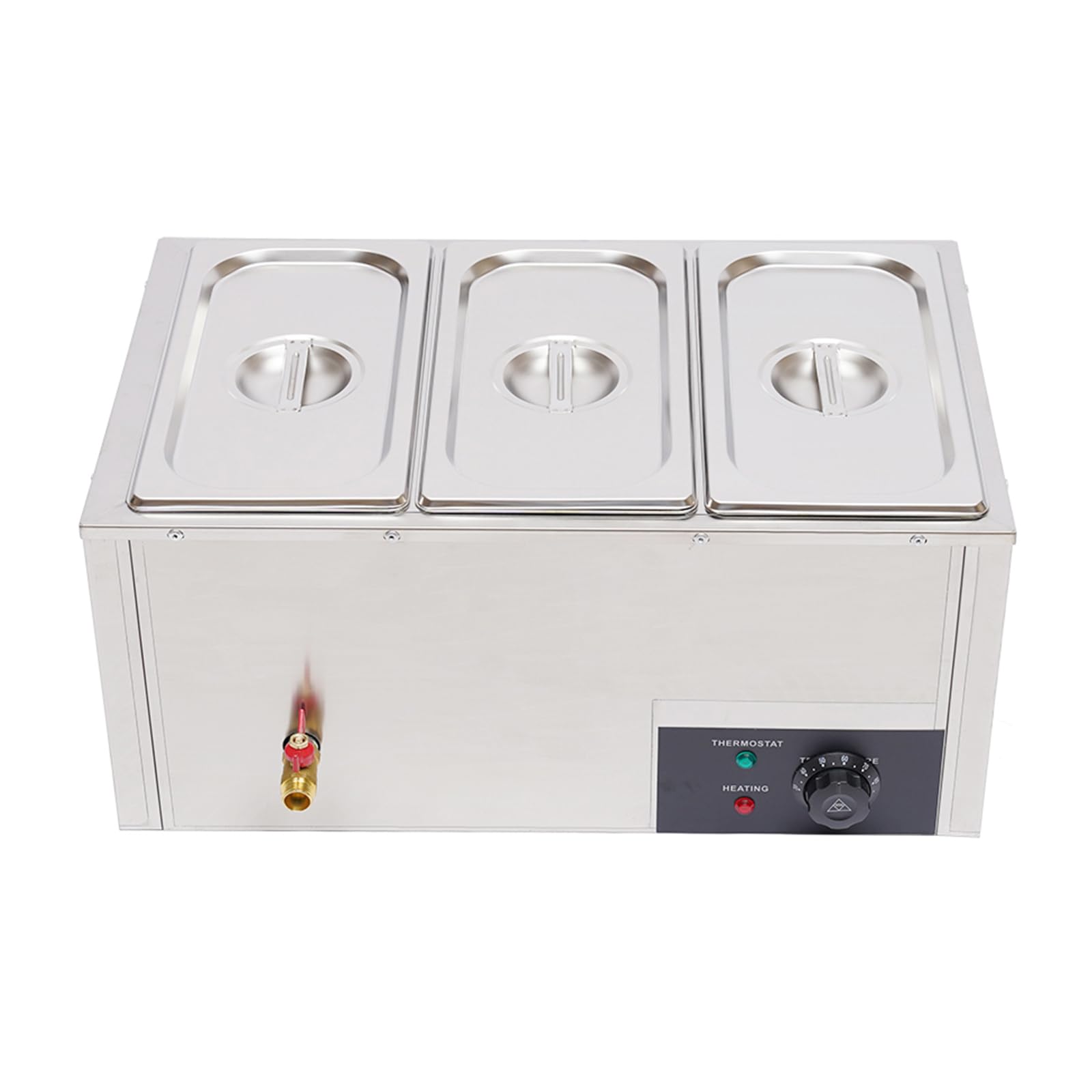 Elektrischer Speisenwärmer 3 Pfanne/Topf Commercial Food Warmer Dampftischdampfer Buffet Arbeitsplatte 850W Buffet Professionell Edelstahl Dampftisch mit Deckel und Hahn 30-85℃