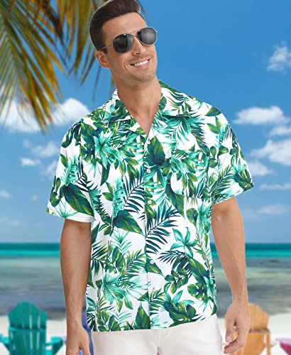 Eletop Men's Hawaiian Shirt Quick Dry Tropical Aloha Shirts Floral Print Beach Party Casual Shirts Green F039 Xxl #TOP2