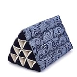 Leewadee Thai Triangle Cushion – Comfortable Backrest for TV or Reading, Wedge Pillow - Eco-Friendly Natural Kapok Filling, 20 x 13 x 13 inches, Blue White