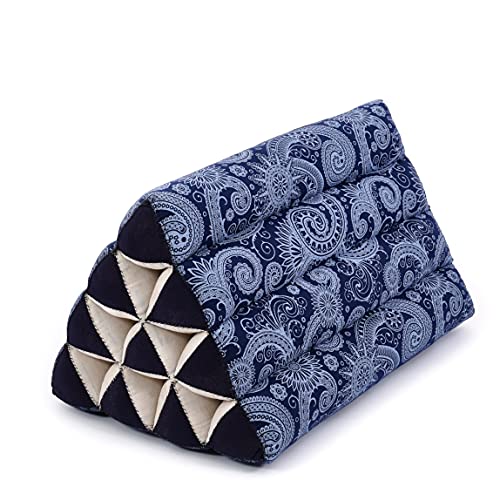 Leewadee Thai Triangle Cushion – Comfortable Backrest for TV or Reading, Wedge Pillow - Eco-Friendly Natural Kapok Filling, 20 x 13 x 13 inches, Blue White