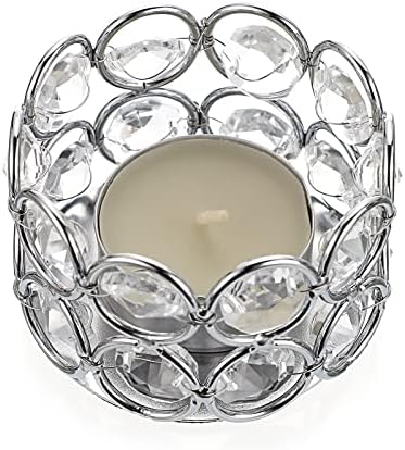 BSTKEY Set of 12 Crystal Tea Light Candle Holders, Decorative Votive Candle Holders Candle Centerpieces for Table Wedding Party Home Decor, Silver