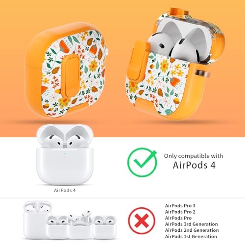 Image of for AirPods 4 Case with Safty Lock & Phone Stand,Cute Floral Pattern Style