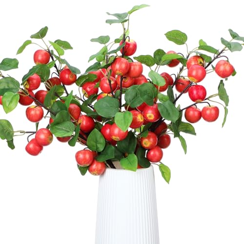 Daifunli 6 Pcs 29.53 Inches Artificial Fake Apple Branches Realistic Tall Apple Bouquets Tree Branch with Long Stem and Green Leaves Fruit Plant for Home Office Vase Filler Shop by Daifunli - Used condition - US$35.48