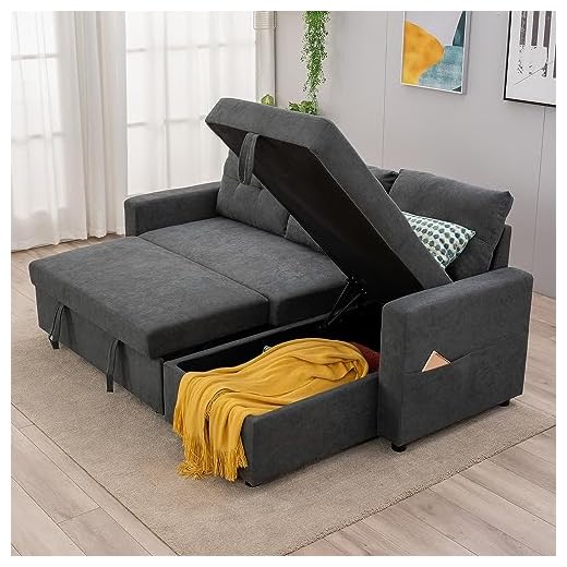 Panana 3 Seater Corner Sofa Bed L-Shaped Sofa Sectional Sofa with Chaise & Storage (Gray Linen Corner Sofabed)