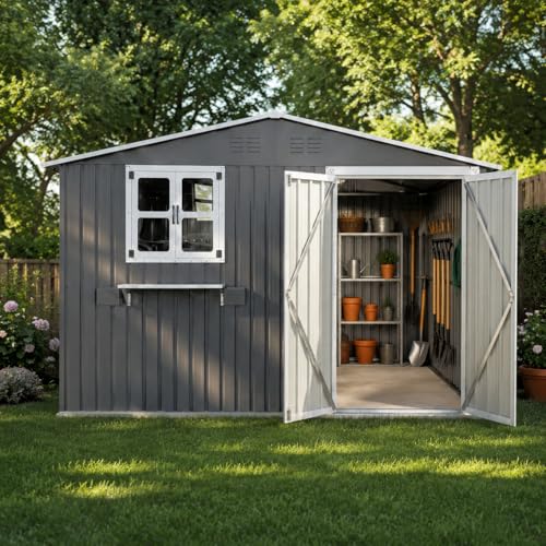 Abri de Jardin Métal 313x255x200 cm – Cabane de Jardin Extérieur & Abri Vélo avec 2 Fenêtres, Doubles Portes…