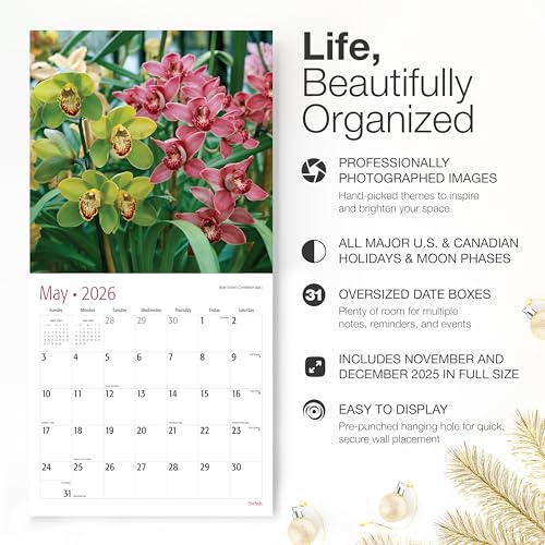 RED EMBER Orchids 2026 Wall Calendar 12 Month | 12 inch x 24 inch Open ...