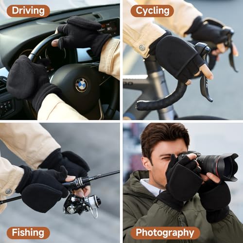 winter convertible gloves flip top mittens warm polar fleece for winter running texting photographing for men women
