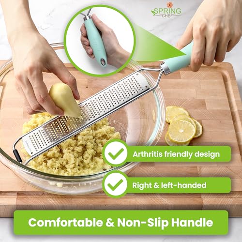 Image of Spring Chef Stainless Steel Lemon Zester - Garlic & Ginger Grater - Mint