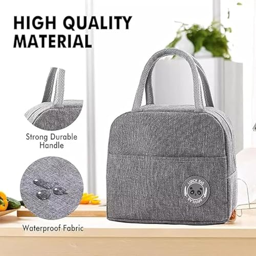 Image of Insulated Reusable Lunch Bag,Combo Pack of 2 Lunch Bag,Tiffin Bag for School, College, Office,Picnic Travels Waterproof Lunch Bag (Grey & Blue)