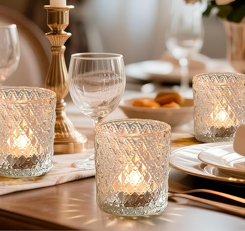 YBCPACK Teelichtgläser Vintage 12 Stück, Transparenter Windlichter Tischdeko, Teelichthalter Glas...