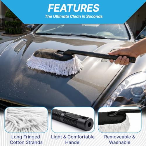 Image of KINGSWAY Car Duster | Wax-Coated Scratch-Free Cleaning Brush | Long Ergonomic Handle | Lint-Free Dust Removal for Car & Bike Exterior | No Water Needed