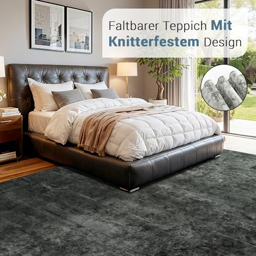 DEITAS Waschbarer Abstrakte Teppich 120x170cm, Ultraweicher Kurzfloriger Teppich für Wohnzimmer, Schlafzimmer und Küche Kunstwolle Teppiche(Schwarz)