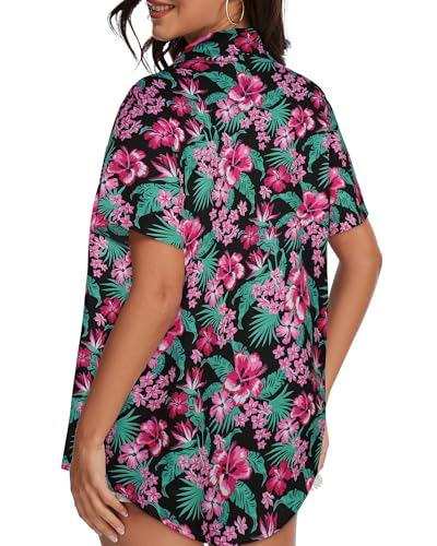 Image of Women Hawaiian Shirt Button Down Summer Tops Beach Short Sleeve Blouse