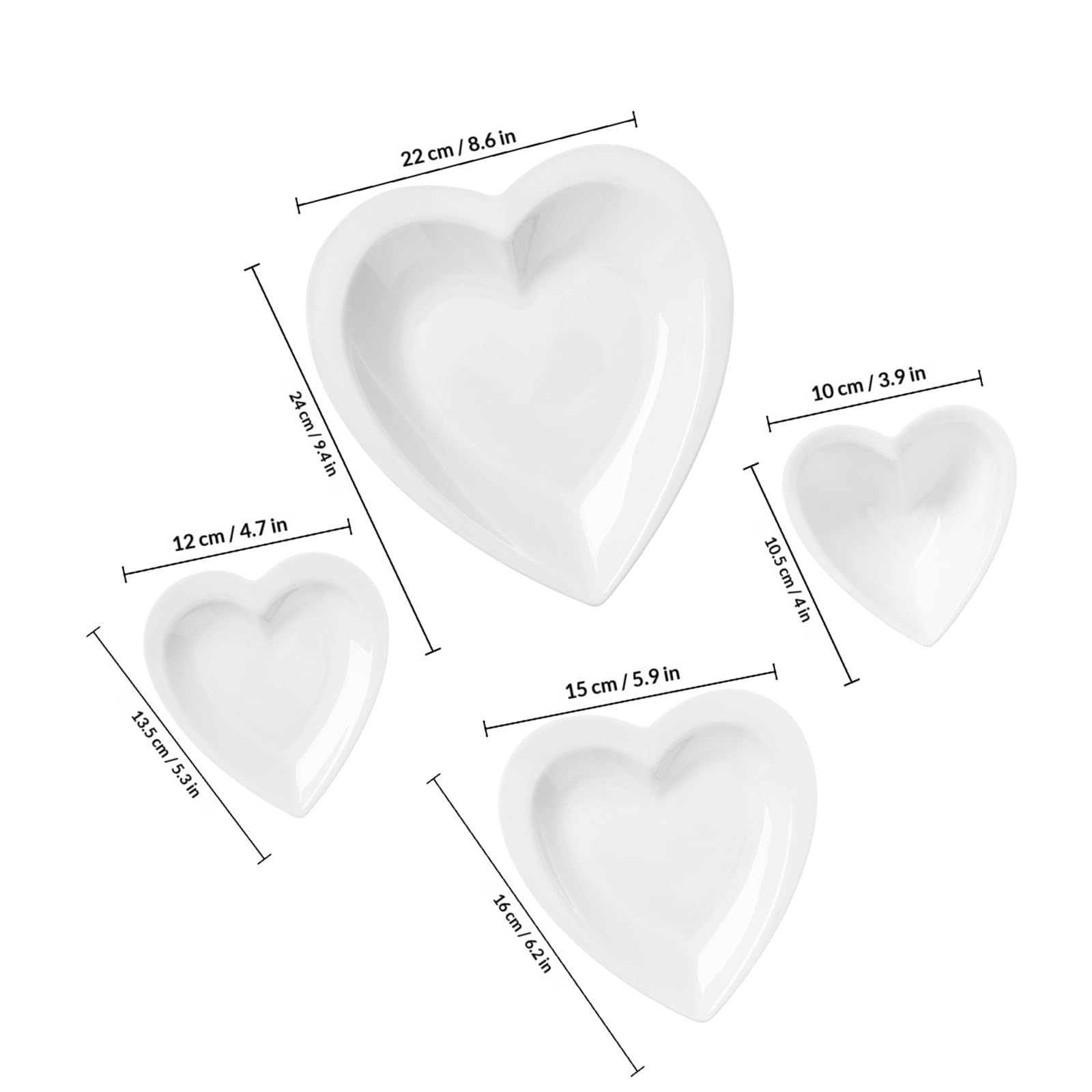 USHOBE Ciotole in Ceramica Bianca Base Stabile Set di 4 a Forma di Cuore, Impilabili per Cucina e Sala da Pranzo