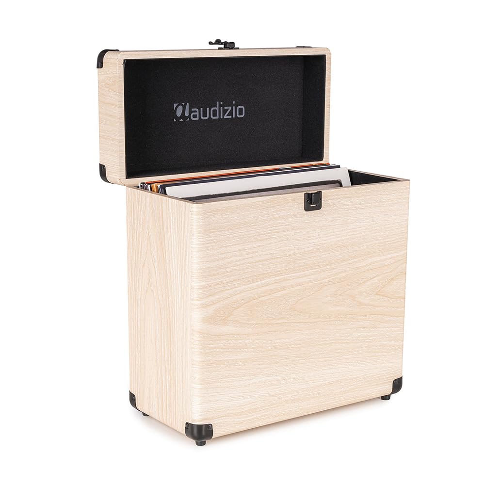 Audizio RC32 Étui de Rangement pour Vinyle 33 Tours - Frêne, Mallette pour 30 à 35 Vinyles, Coins Renforcés, 34,​5 x 16,​5 x 38 cm, Idéale pour Transporter Vos Vinyles en Toute sécurité